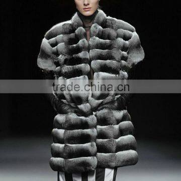 New Design Genuine chinchilla rex rabbit Fur Coat