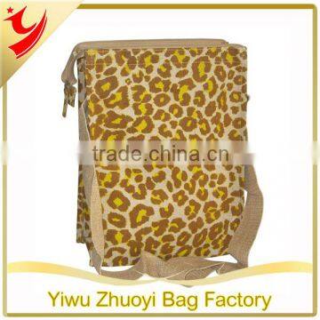 College student Sling Tote Bag with Yellow Leopard Imprint with Zipper Closure