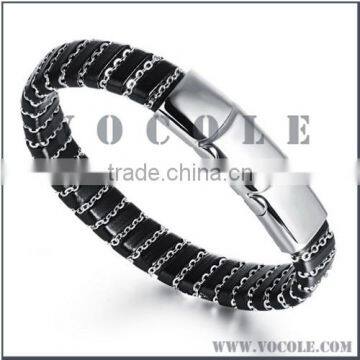 Individualized design black leather bangle jewelry stainless steel 316L