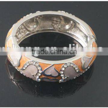 Factory Price Ceramic Feel Loving Heart Artwork Metallic Rhinestone Alloy Bangles