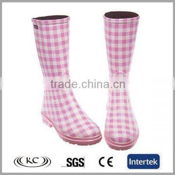 stylish europe pink plaid plaid rubber rain boots