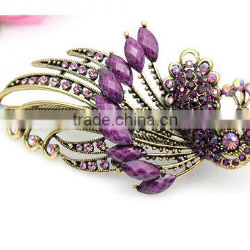 New Design TOP Quality Classic Lovely Vintage Jewelry Crystal Purple Peacock Hairpins Hair Clips