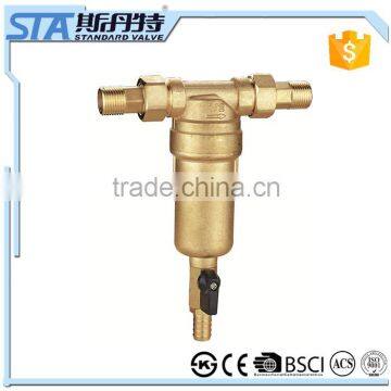 ART.5073 Household 1/2" Forged Body Natural Color Sand Blast Brass Sediment Pre Water Filter With Gauge Meter for the Pipeline photo-3