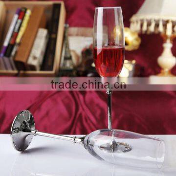 clear lead free champagne drinking glass set with metal stand