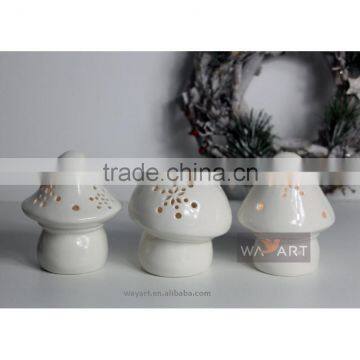 3 Asst LED Lighted Ceramic Mushroom With Snowflake Carved
