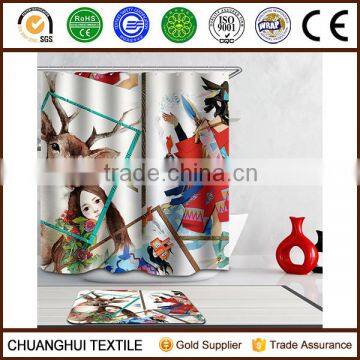 sika deer and beautiful girl polyester shower curtain
