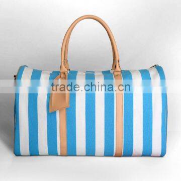 2012 new design canvas duffle bag with stripe