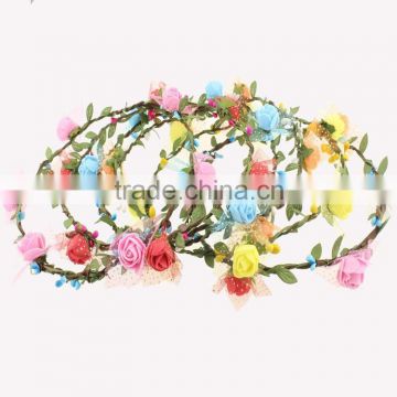 Latest design color rose with gauze hairband ,flower tiara/crown wedding headband