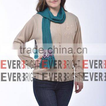 comfortable wool lady long sleeve jacquard cardigan sweater