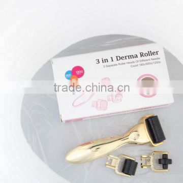 New 3in1 Golden derma body roller Titanium needle Skin Roller with 1200 needles