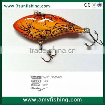 VIB fishing lure 75mm 20g sinking action VMC hooks artificial bait