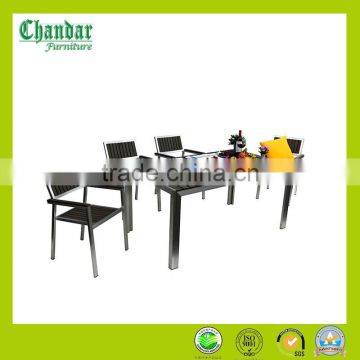 Outdoor furniture garden brushed aluminum plastic wood polywood dining table and chairs set