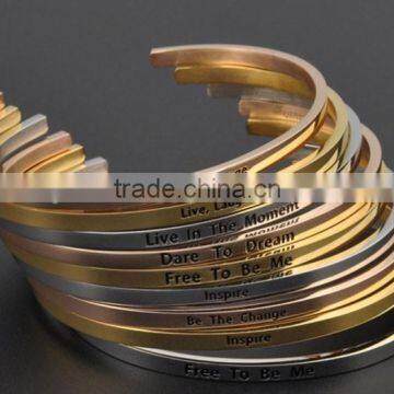 Wholesale gold designs stainless steel message engraved custom cuff bracelets