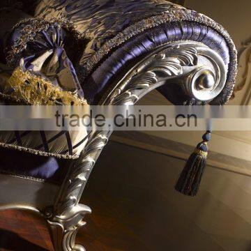 Unique Design Fine Carved Silver Foil Sofa Set, Printed Purple Color Wide Arm Sectional Sofa Set photo-4