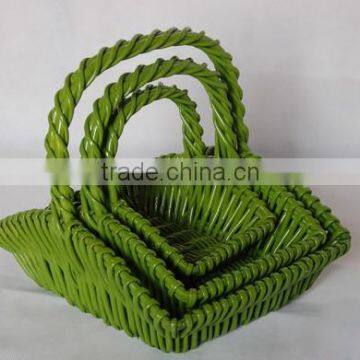 painting willow basket with handle,green color