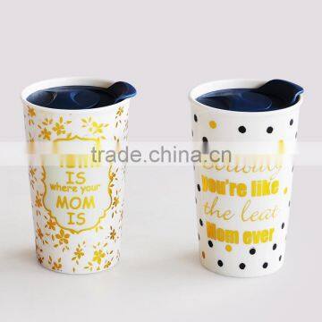 Wholesale Promotional Ceramic Cheap Double Wall Mug With Golden Design photo-2