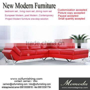 JR6016 Italy new Modern 1+2+3 full top grain red leather stainless steel legs sofa 1 set customize furniture factory