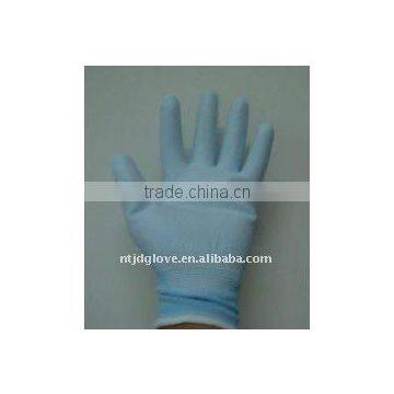 PU GLOVE .13G light blue nylon liner light blue pu coated gloves . working gloves