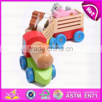 Kid's Intelligence Wooden Pull Along Train Toy With Animal Blocks W05C019 photo-2