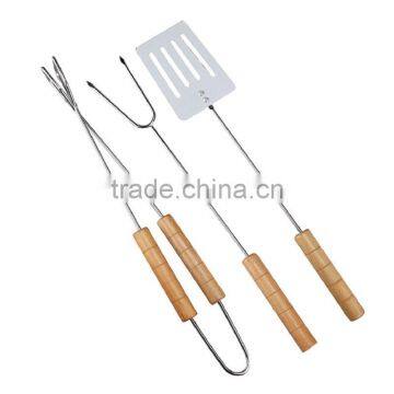 Wholesale cheap bbq fork and bbq fork tong spatula with wooden hanlde