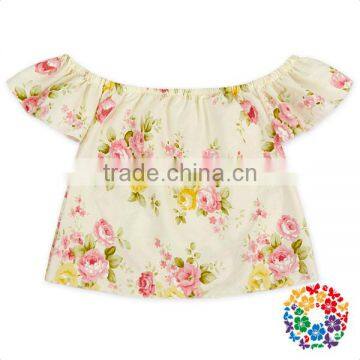 Fashion Frock Design Floral Cotton Baby Tops Short Flutter Sleeve Summer Girl Shirts