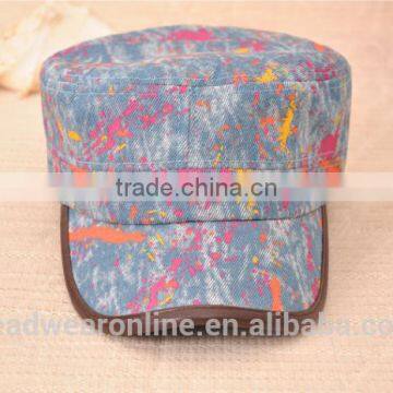 Colorful Maple Leaf Printed Denim Military Caps and Hats photo-6
