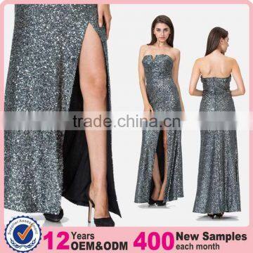 2017 Guangzhou factory women clothing sequin prom dress model