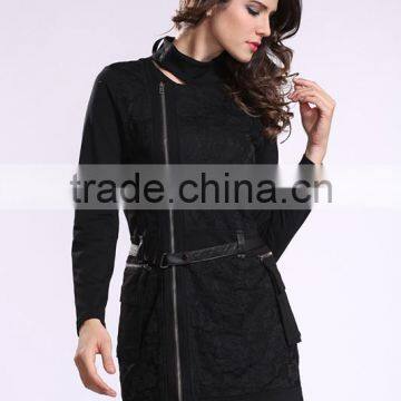 2014 New Arrival Ladies Asymmetrical Zip Long Coat Fashion Design Winter Overcoat photo-4