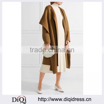 Wholesale Ladies Apparel Elegant Wrapped Soft Wool Alpaca-blend Draped Coat(DQE0385C)