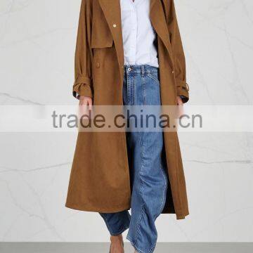 Wholesale Ladies Apparel Simple Design Caremel Faux Suede Trench Coat(DQE0353C) photo-3