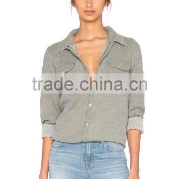 new style autumn women army olive grey twill shirt factory price