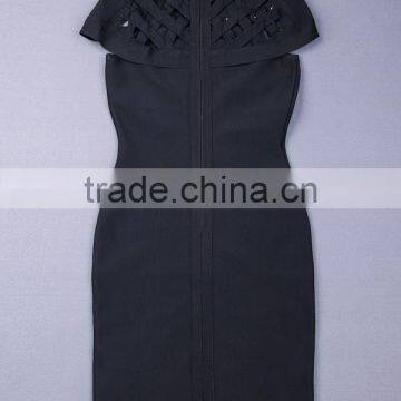 Brown Hollow Out Small O Neck 2015 New Fashion Bodycon Sexy Women's HL Bandage Dress Celebrity Party Dress photo-5