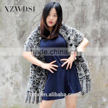 CX-B-65 160x40cm Red With Black Frost Rex Rabbit Fur Shawl For Ladies photo-6