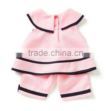 Wholesale Lovely Pink Baby Girl Clothes Bownot Stripe Clothing 100%cotton Frock Designs of Baby Two Pieces Clothes Set photo-2