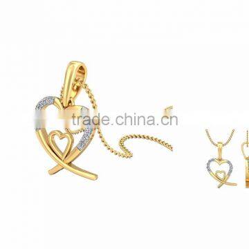 Gold Plated Designer CZ Studded Double Heart Pendant