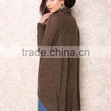 MGOO Handmade Sweaters For Girl Brown Asymmetric High Neck Overlay Tops Long Sleeves Fashion Winter Tops photo-5