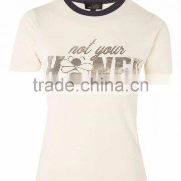 MGOO Wholesale Contrast Collar Stitching Short Sleeve T-shirt Women Silver Foil Print T Shirt Fitness photo-4