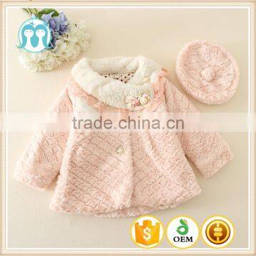 cute baby kids clothes fur coat velve coat with cap for winter wear