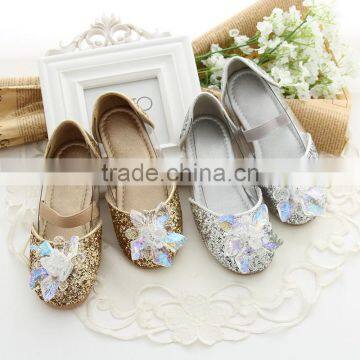 gold party shoes girls glitter leather slip-on simple design young children dance shoes