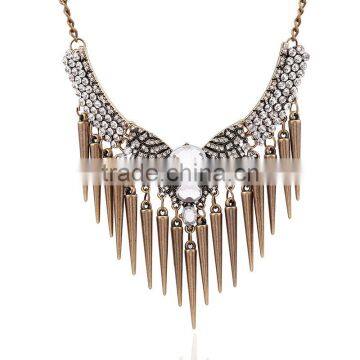 Western trendy tassel luxury mandarin orange rhinestone crystal vintage statement necklace jewelry