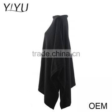 Custom Fashion High Quality Ladies Black Cashmere Pullover Poncho Sweater photo-3