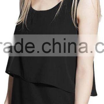 Girls Orange and Black Solid Color Chiffon Sleeveless Short Dress Wholesale photo-2