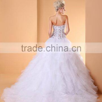 A-line Wedding Dress Open Back Floor-length Strapless Lace Tulle With Lace Bridal Gown P001 photo-2
