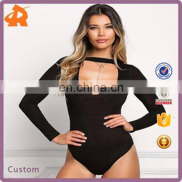 2017 Hot Sale Woman's Fashion Black Plunge Choker Bodysuit