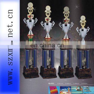 silver plastic trophy cup of honor with top medal for sailing souvenir