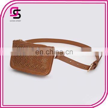 wholesale newest woman trendy hollow out pu leather waist belt with pouches pockets