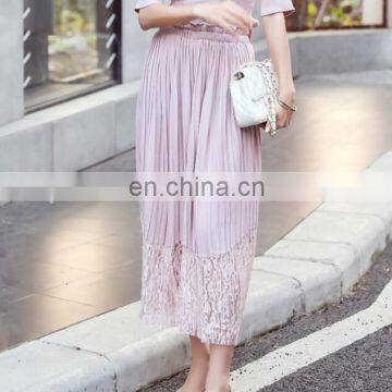 2017 Fashion Modern Plus Size Pants Women Elastic Waist Pants Pleated Pants Loose Style With Lace for Women photo-3