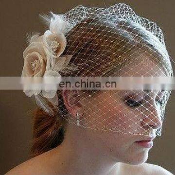 2014 New Arrival Stunning Net Ivory Bird Cage With Flower Wedding Veils