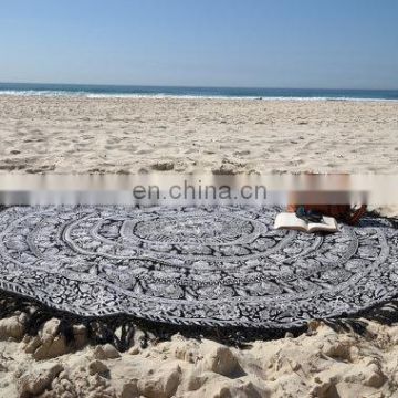 72" Indian Roundie Four Color Black Tassel Mandala Hippie Tapestry Beach Throw Towel Yoga Mat Bohemian Art