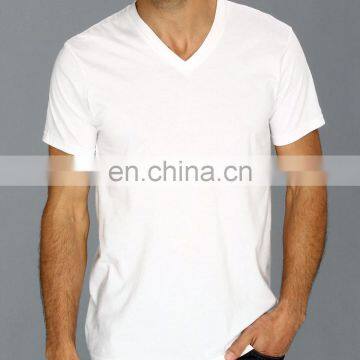 Short sleeve solid color promotion t shirt wholesale blank mens fancy cotton t shirts v neck casual comfort clothes